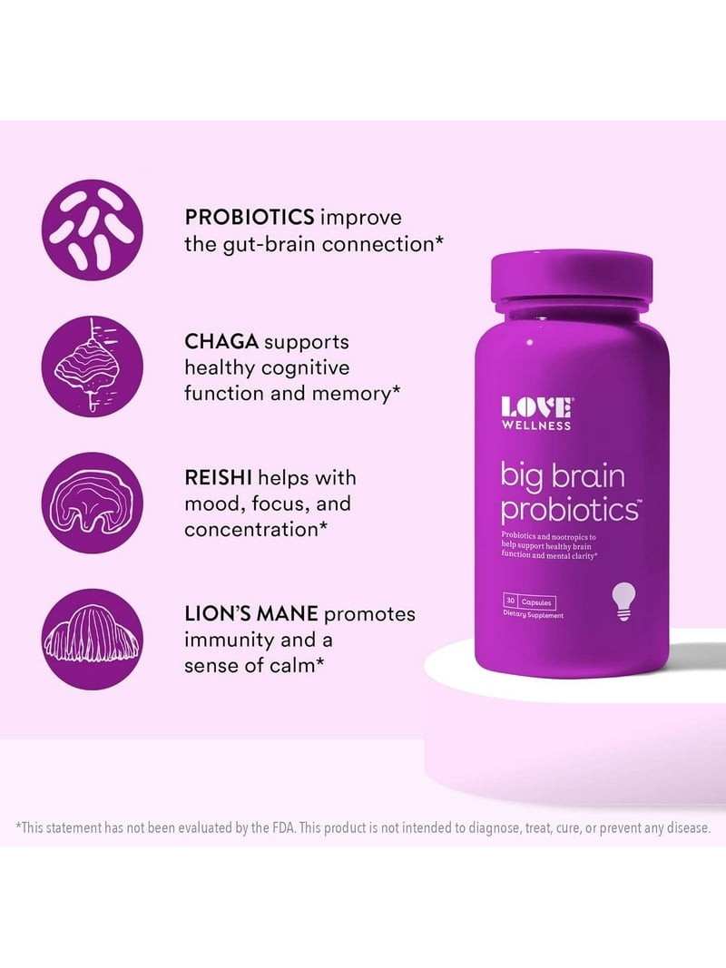 Love Wellness Big Brain Probiotics, 30 Caps(2 SET) Exp 8/27 Previous Packaging