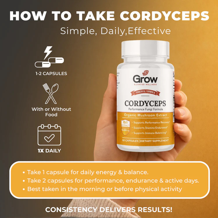 FreshCap Cordyceps Mushroom Extract Powder Organic, Energy Immune Support, 60 CT