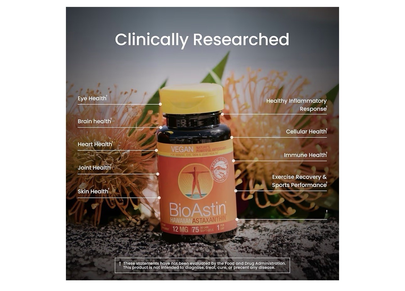 BioAstin Hawaiian Astaxanthin Vegan Non-GMO Gluten-Free 12mg 75 Softgels