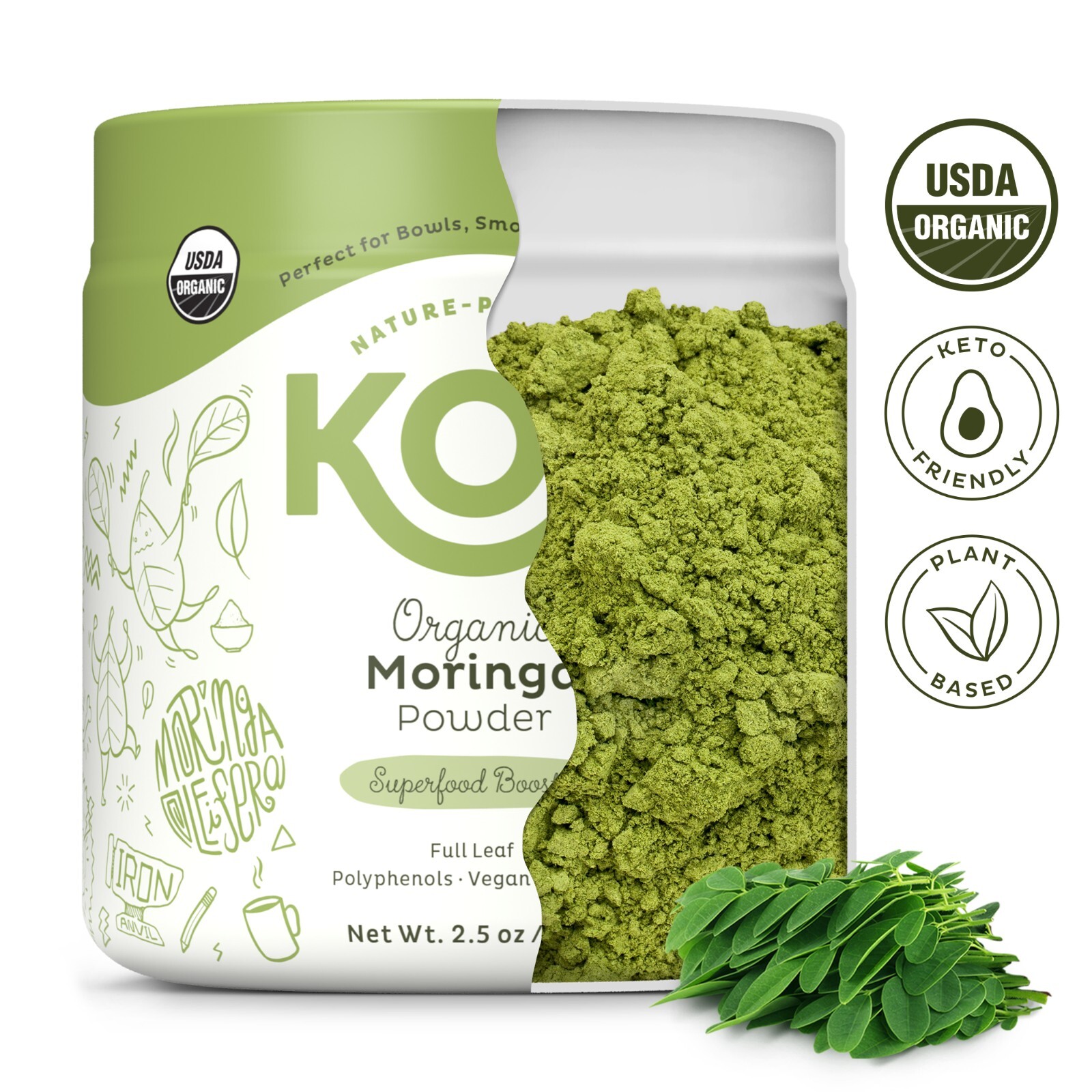KOS Superfood Booster Organic Moringa Powder,70 g+GIFT-KOS Org.Plant Protein,37g