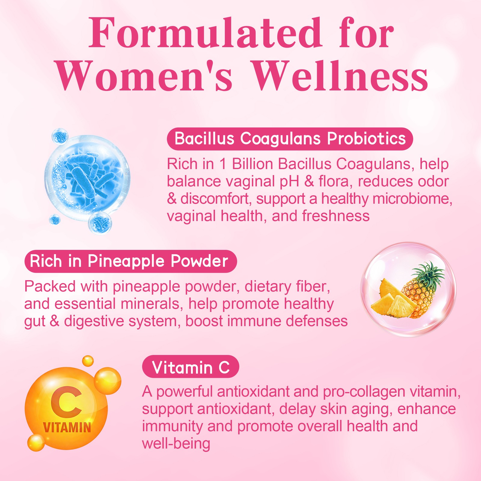 Feminine Probiotic Gummies,pH & Vaginal Flora Support with 1Billion CFU,60 Count