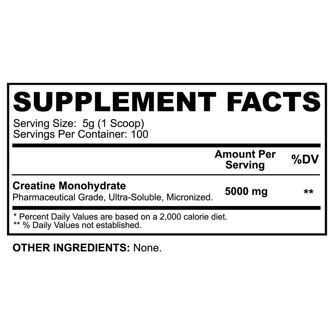 Pure Creatine Monohydrate – 100 Servings – Dietary Supplement – 500g Total