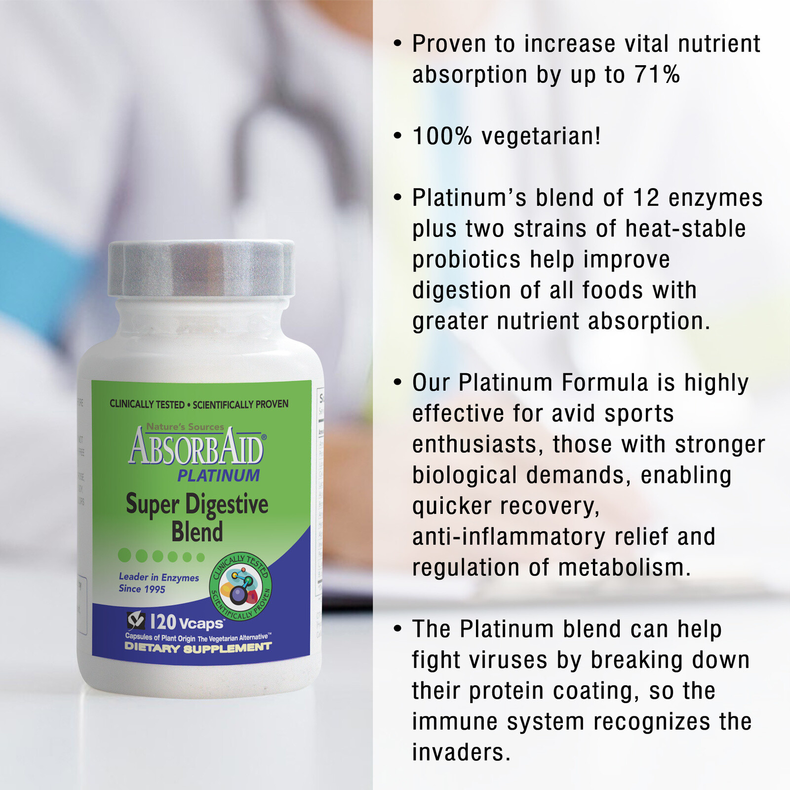 AbsorbAid PLATINUM 120 Digestive Enzyme/Probiotics – Complete Digestive Support!