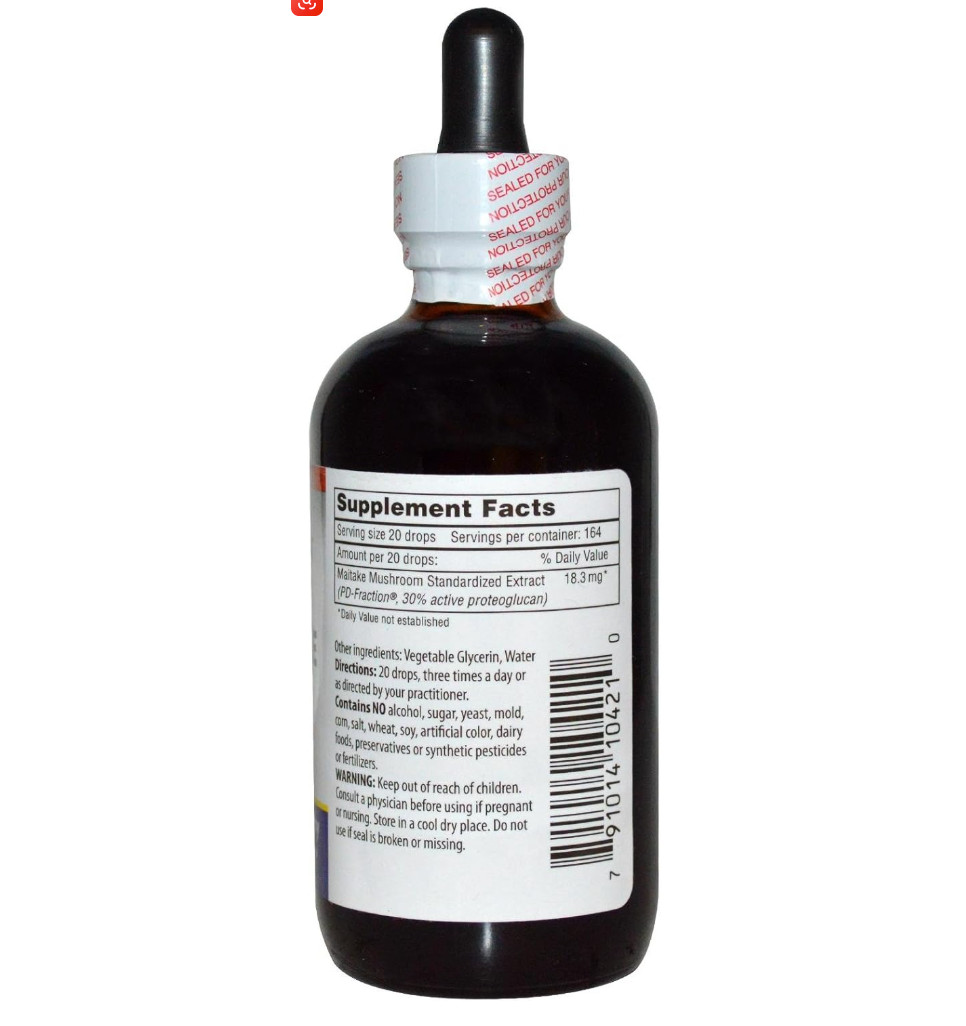 Mushroom Wisdom Maitake D-Fraction Standard 120 ml Alcohol-Free, Dairy-Free, No