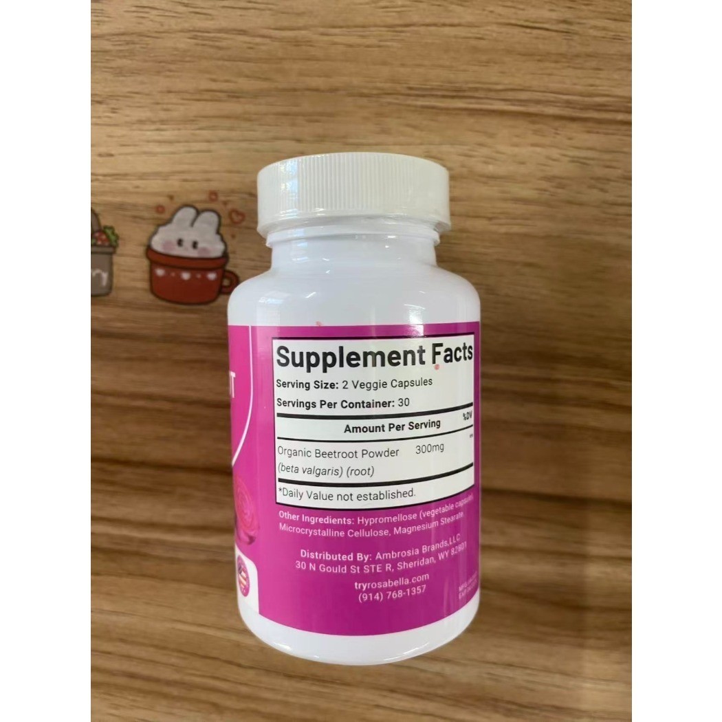 Rosabella Organic Beetroot 1300mg 60 Veggie Capsules Daily Dietary Supplement
