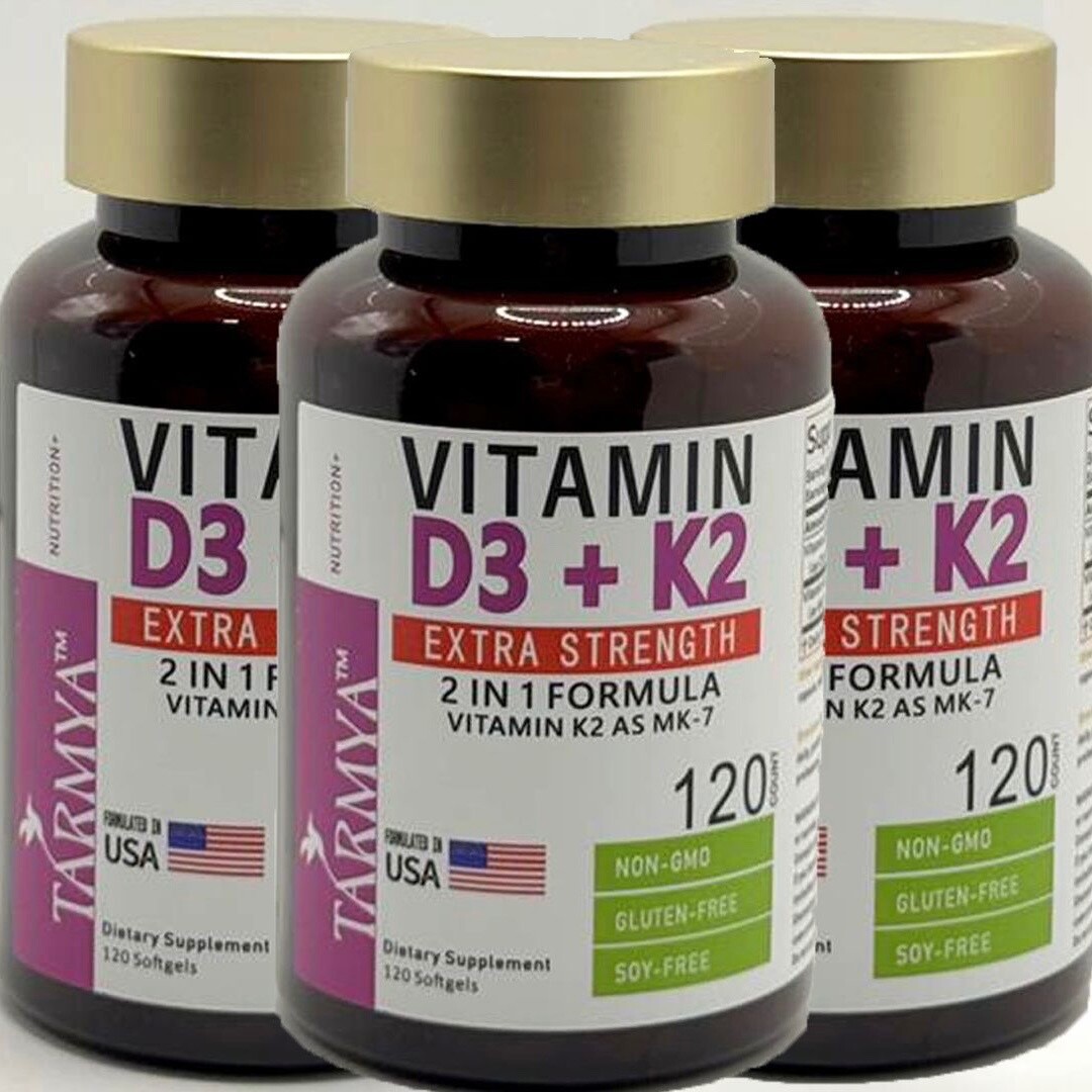 (3 Pack) Tarmya’s Vitamin D3 & Vitamin K2 (MK-7) Softgels 120 High Strength