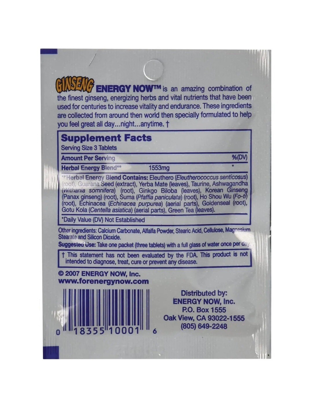 Ginseng SEALED Box 24x Packs Energy Now Weight Loss Herbal Supplements 3 Tabs