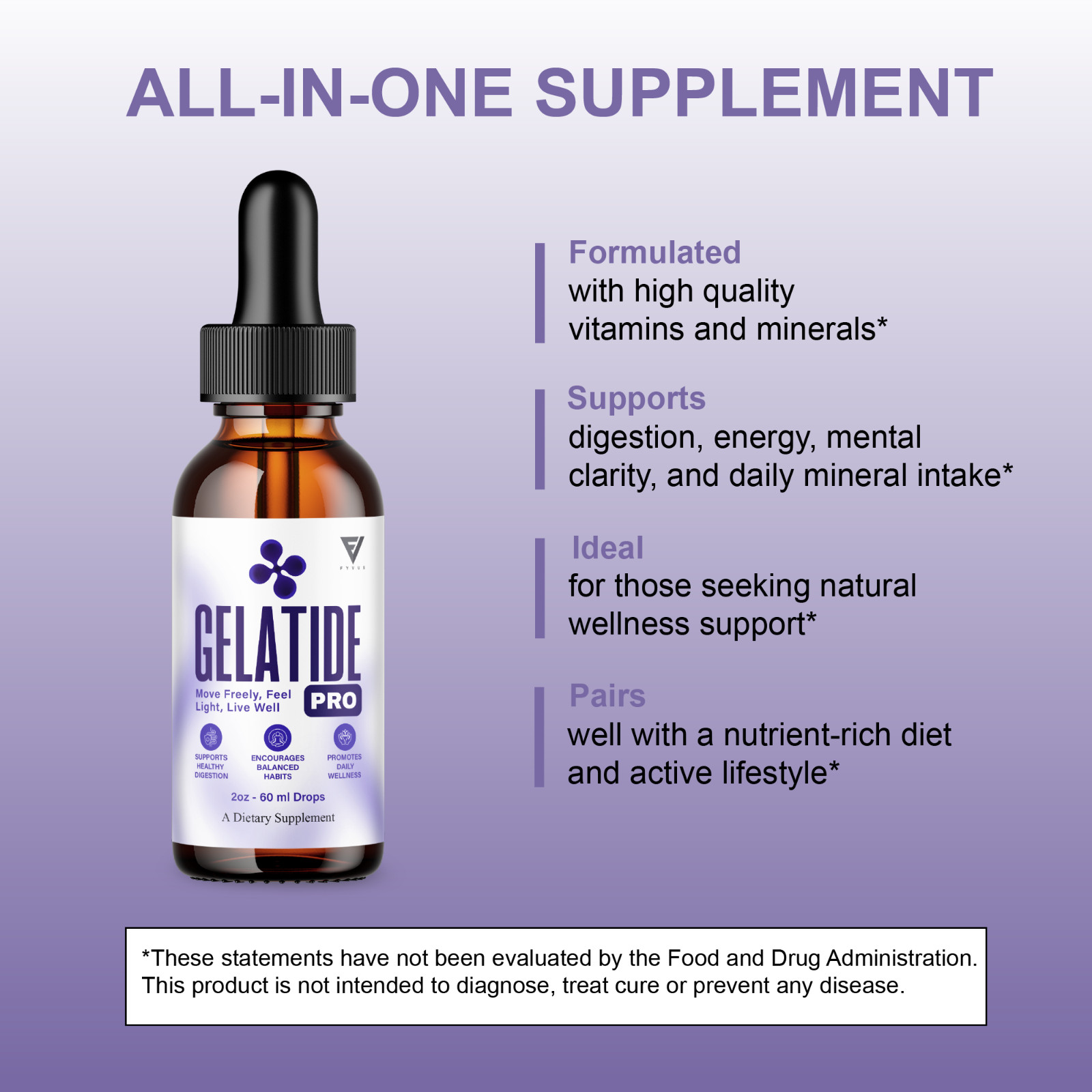 (5 Pack) Gelatide Weight Management Drops, Gelatide Daily Health Support (10oz)