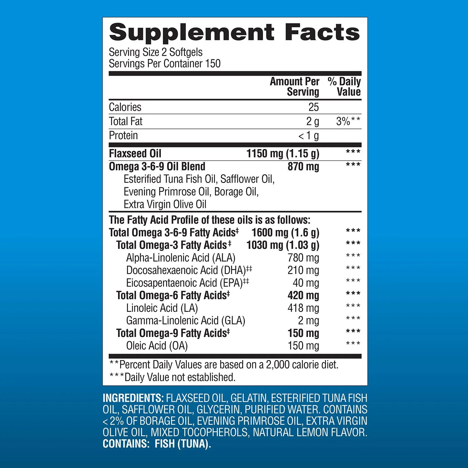 (2-Pack) Omega 3-6-9 Softgels 1600 mg, 300 count — Sustainably sourced Tuna Oil