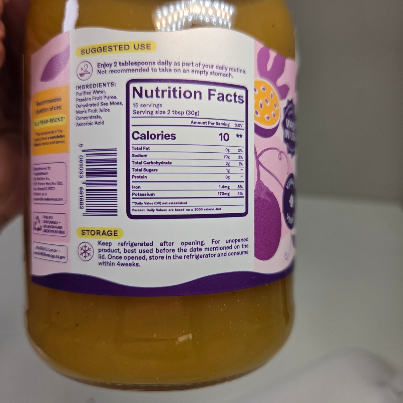 True Sea Moss Gel Superfood Passion Fruit 16oz Immune Energy Gut Support NEW