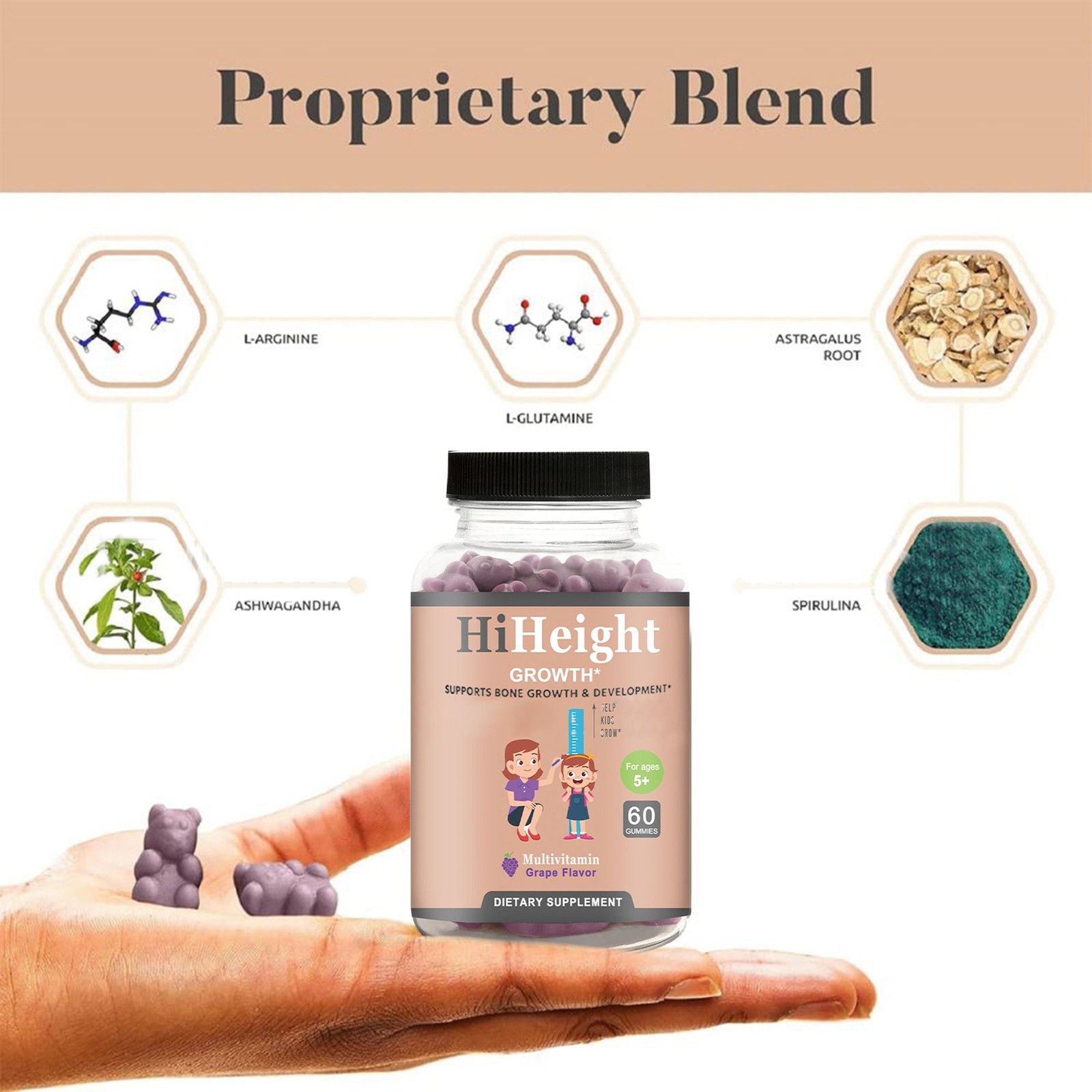 Heightener Gummies 60 Count- organic Height Growth Supplement For Kids