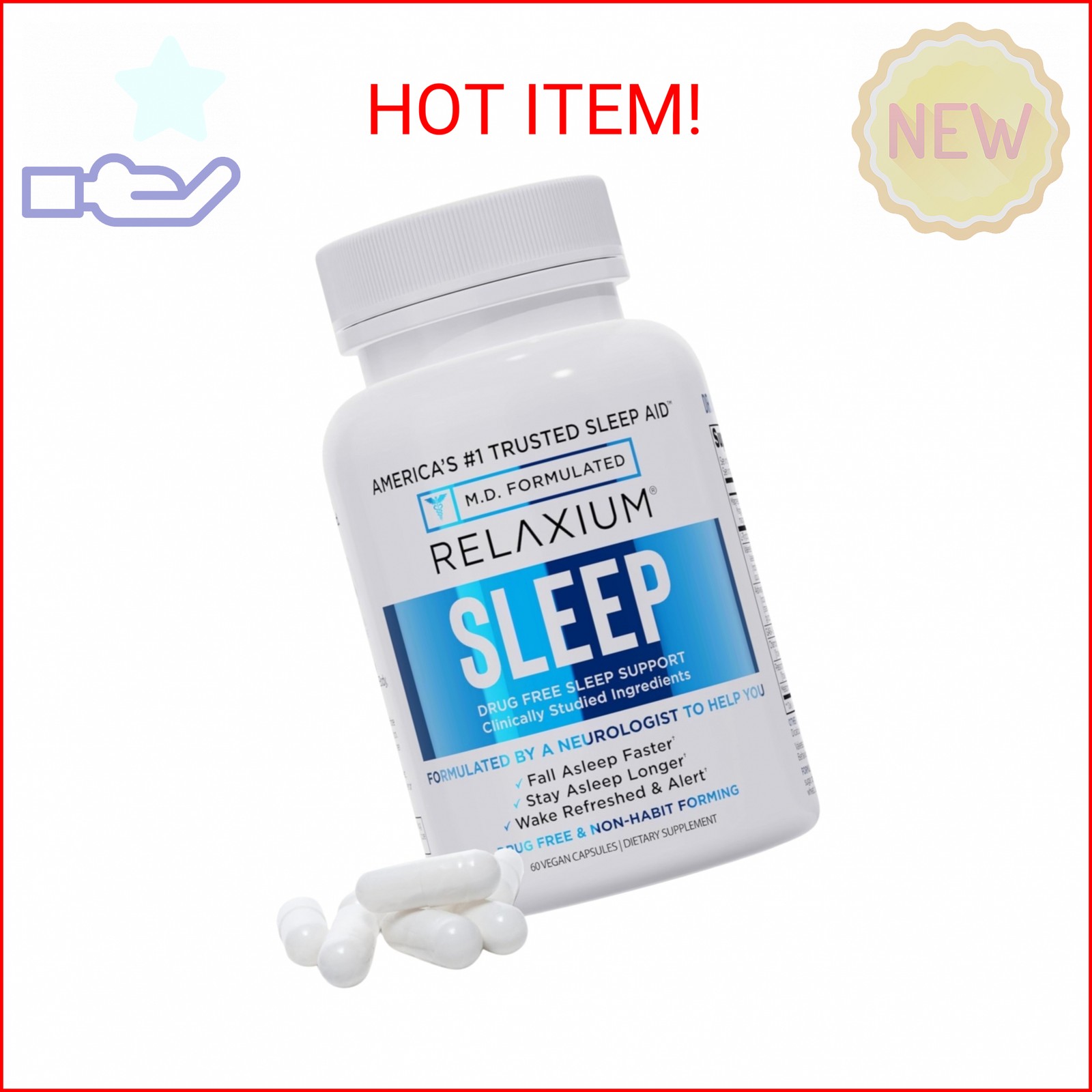 Relaxium Gentle Sleep Supplement | 60 Vegan Capsules, 30-Day Supply | Melatonin,