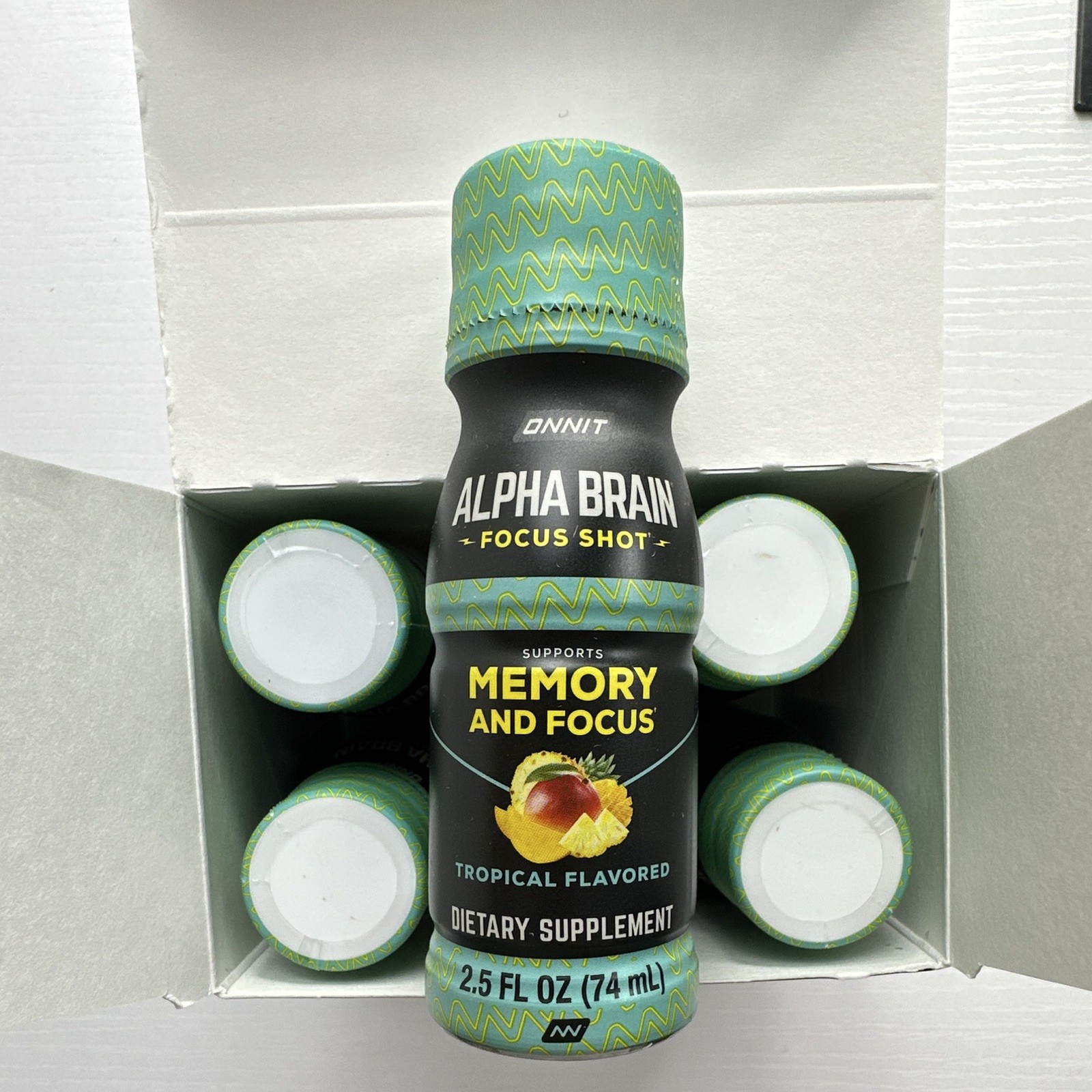 Onnit Alpha BRAIN Focus Shot Tropical Dietary Supplement 6×2.5 fl oz Exp 03/2027
