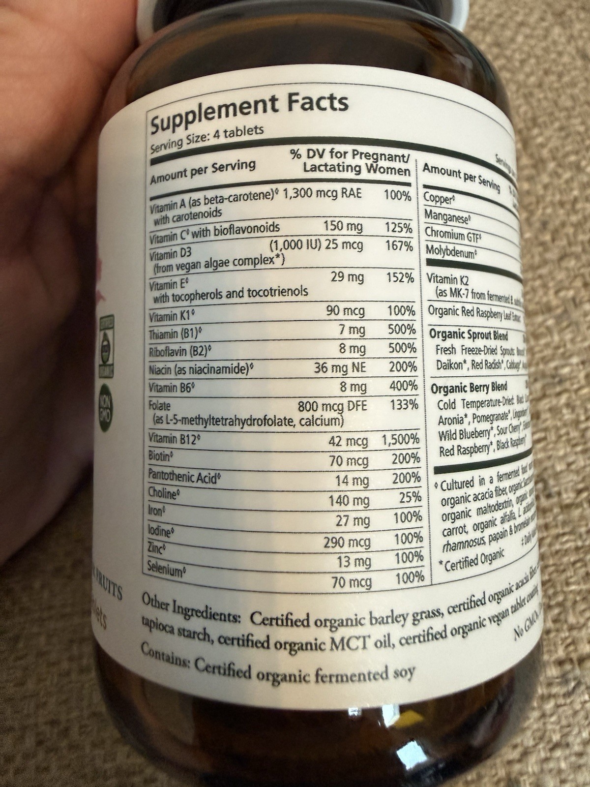 Pure Synergy PureNatal Prenatal Multivitamin Tablets 120 Ct Vegan Exp 06/2028