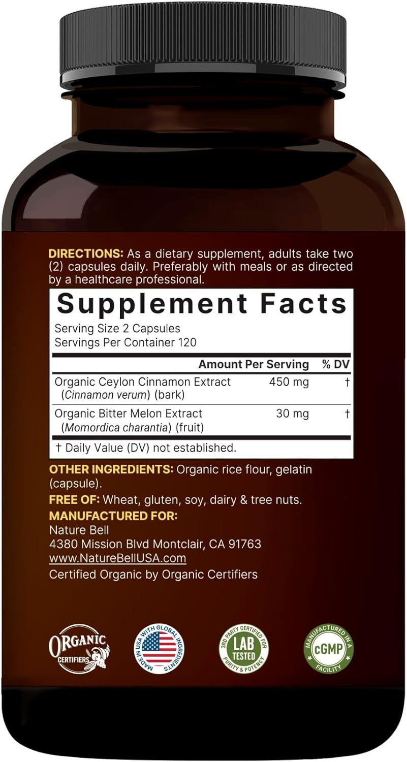 2 Pack Ceylon Cinnamon with Bitter Melon, 240 Capsules | Made with Organic Sr…