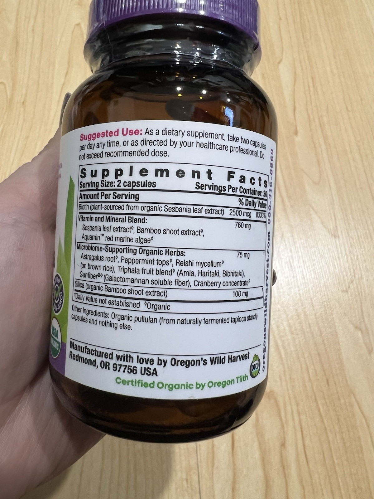 Oregon’s Wild Harvest Biotin Silica Organic 60 Capsules Vegan Gluten-Free