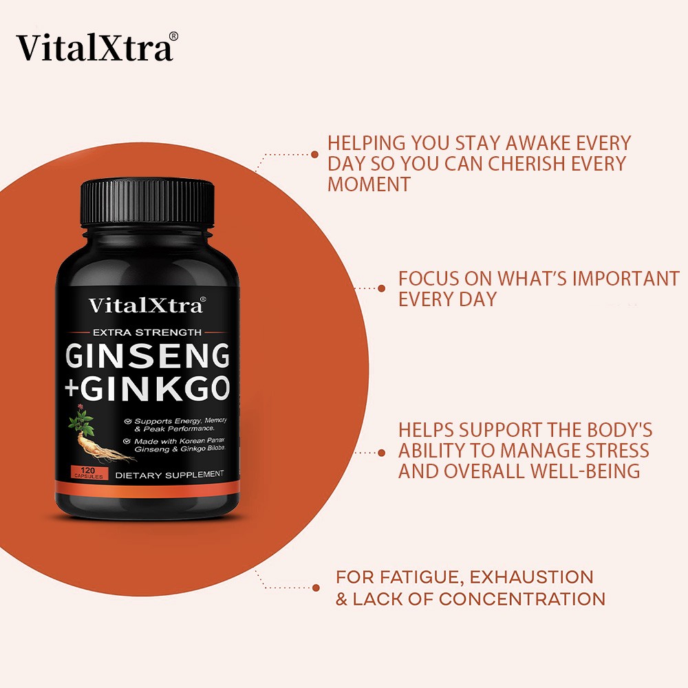 Ginsen Ginkgo Biloba Complex 120 Caps,Brain Focus&Memory,Steady Energy&Emotional