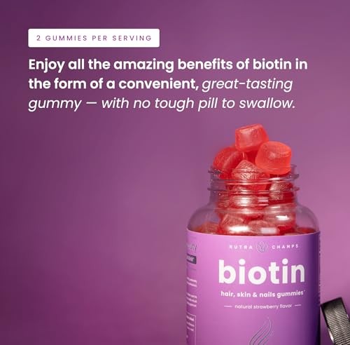 NutraChamps Biotin Gummies 10000mcg for Healthy Hair, Skin & Nails – Vegan