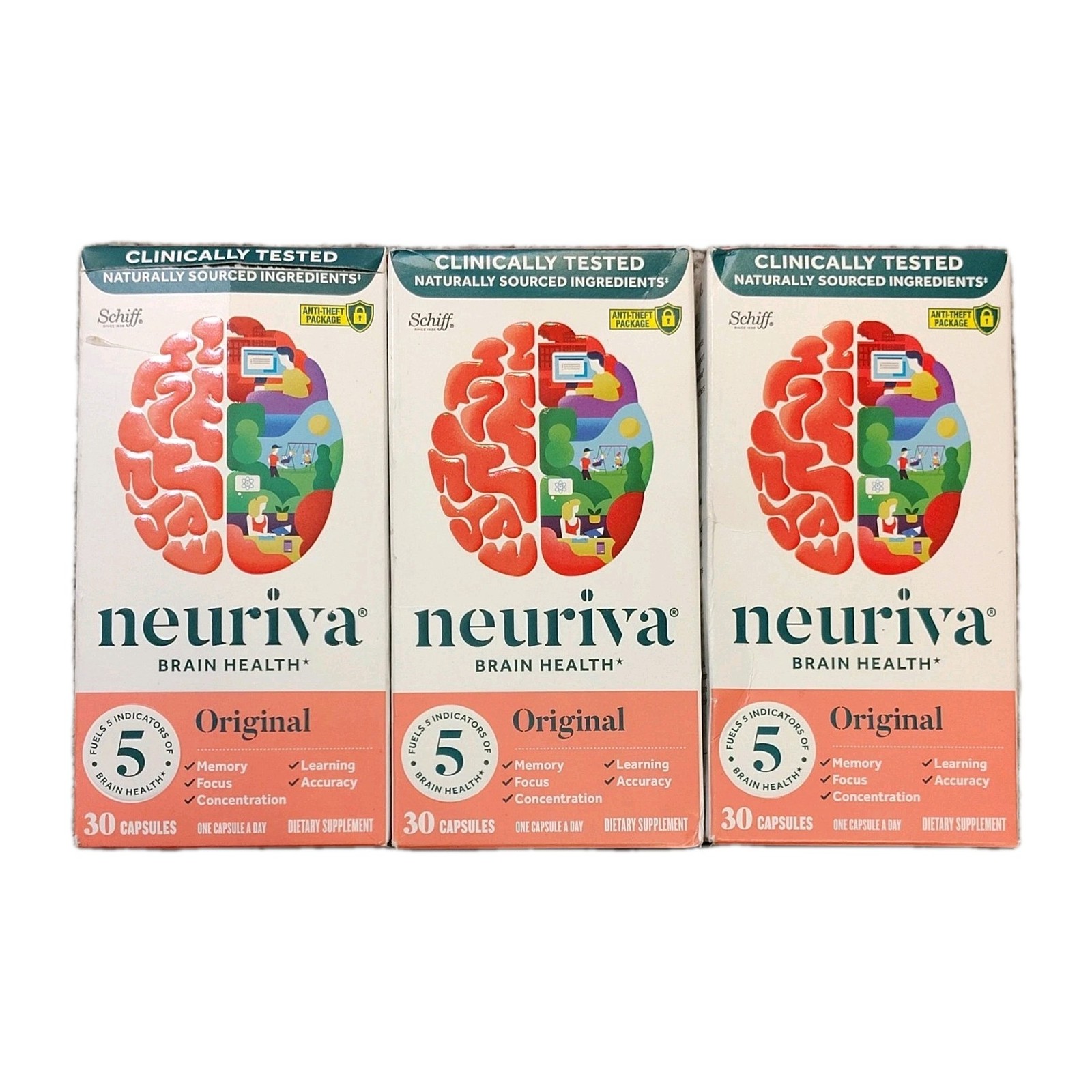 3x Neuriva Brain Health Original 30 Capsules Each (90 Total) Genuine New In Box