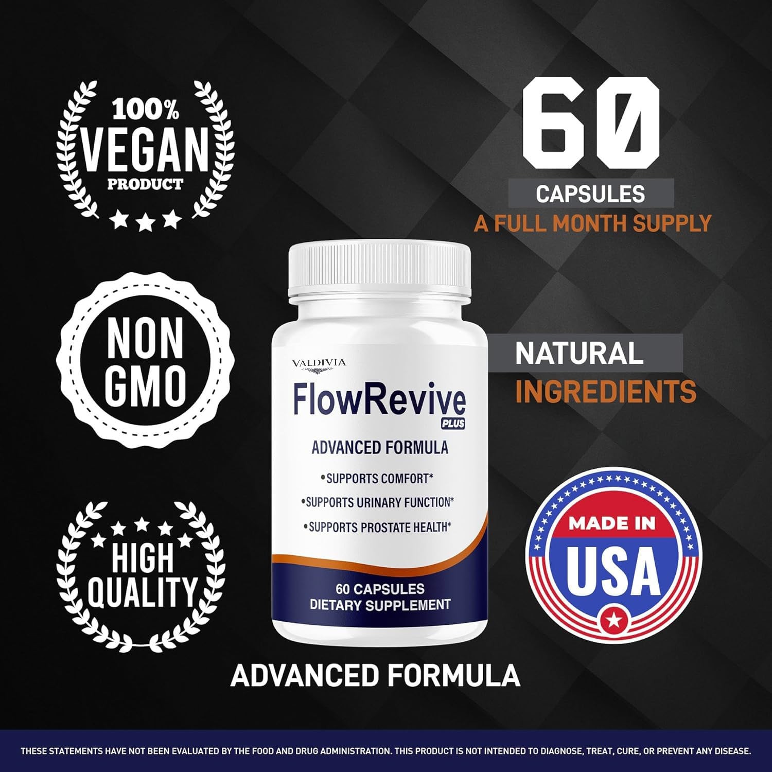 Flow Revive Plus Prostate Urinary Support Men Supplement Capsules 1 Pack 60Ct