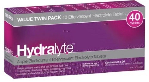 Hydralyte Electrolyte Apple & Blackcurrant Effervescent Tablets 40