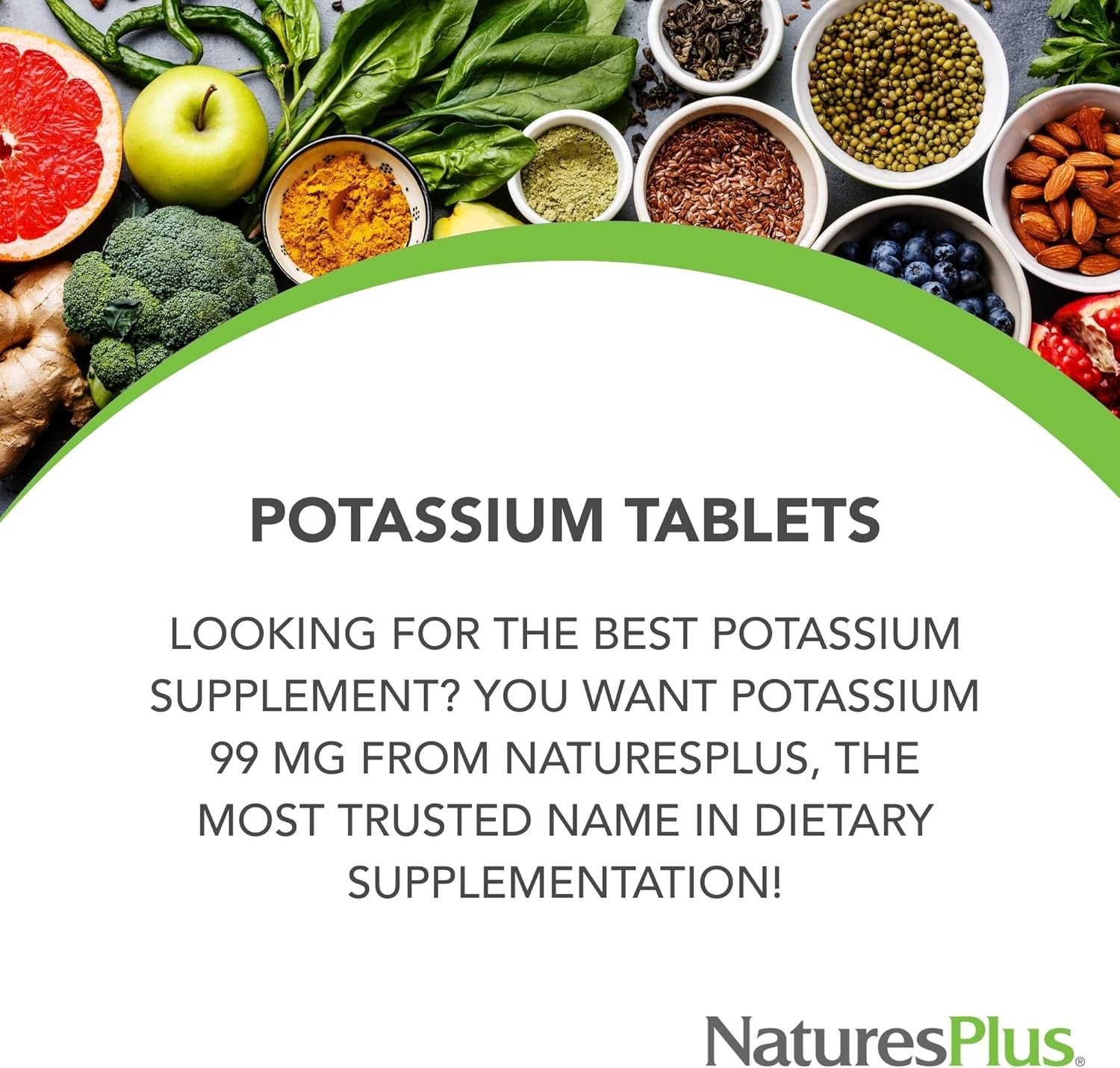 NaturesPlus POTASSIUM 99 mg 90 Tablets for Electrolyte Balance/Overall Wellness