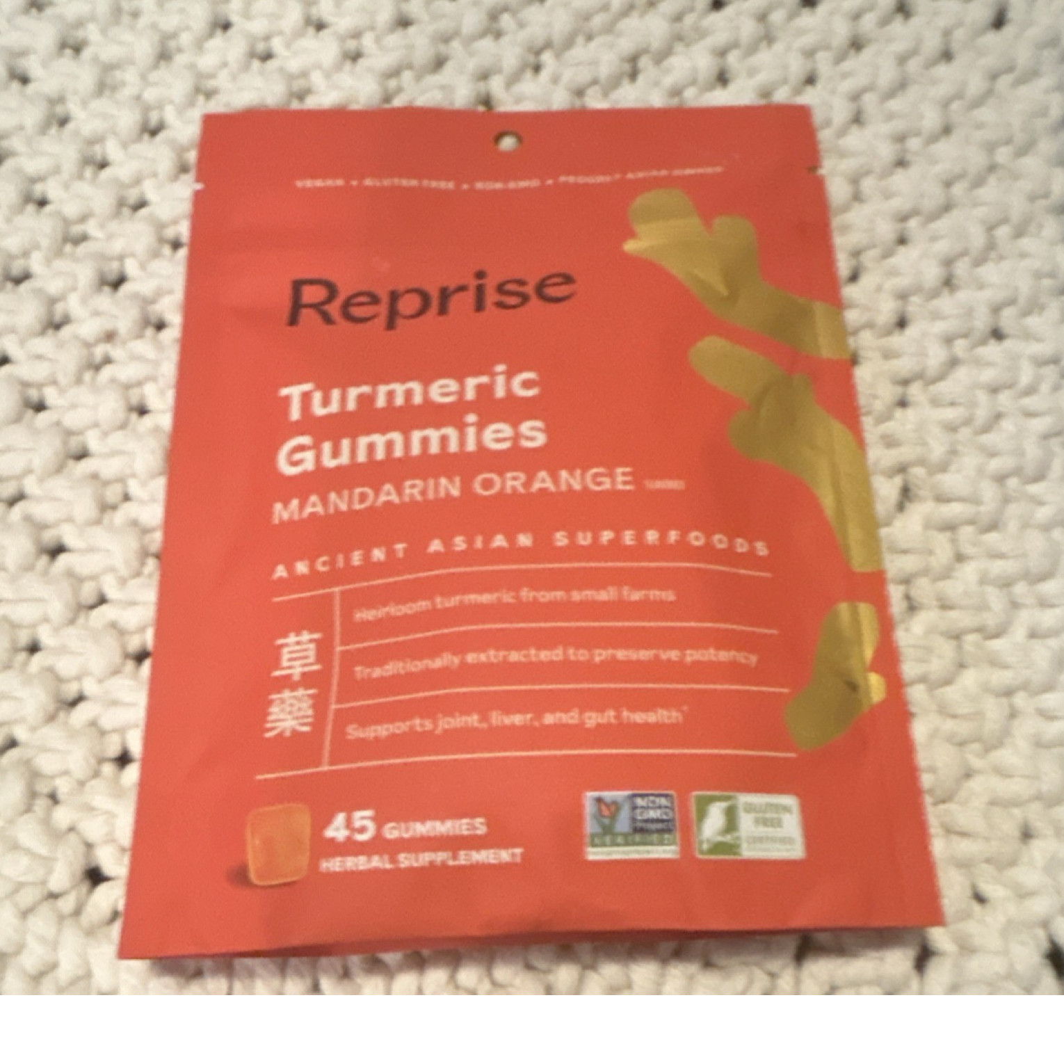 Reprise Turmeric Gummies Mandarin Orange Vegan 45 ct Exp 09/2027