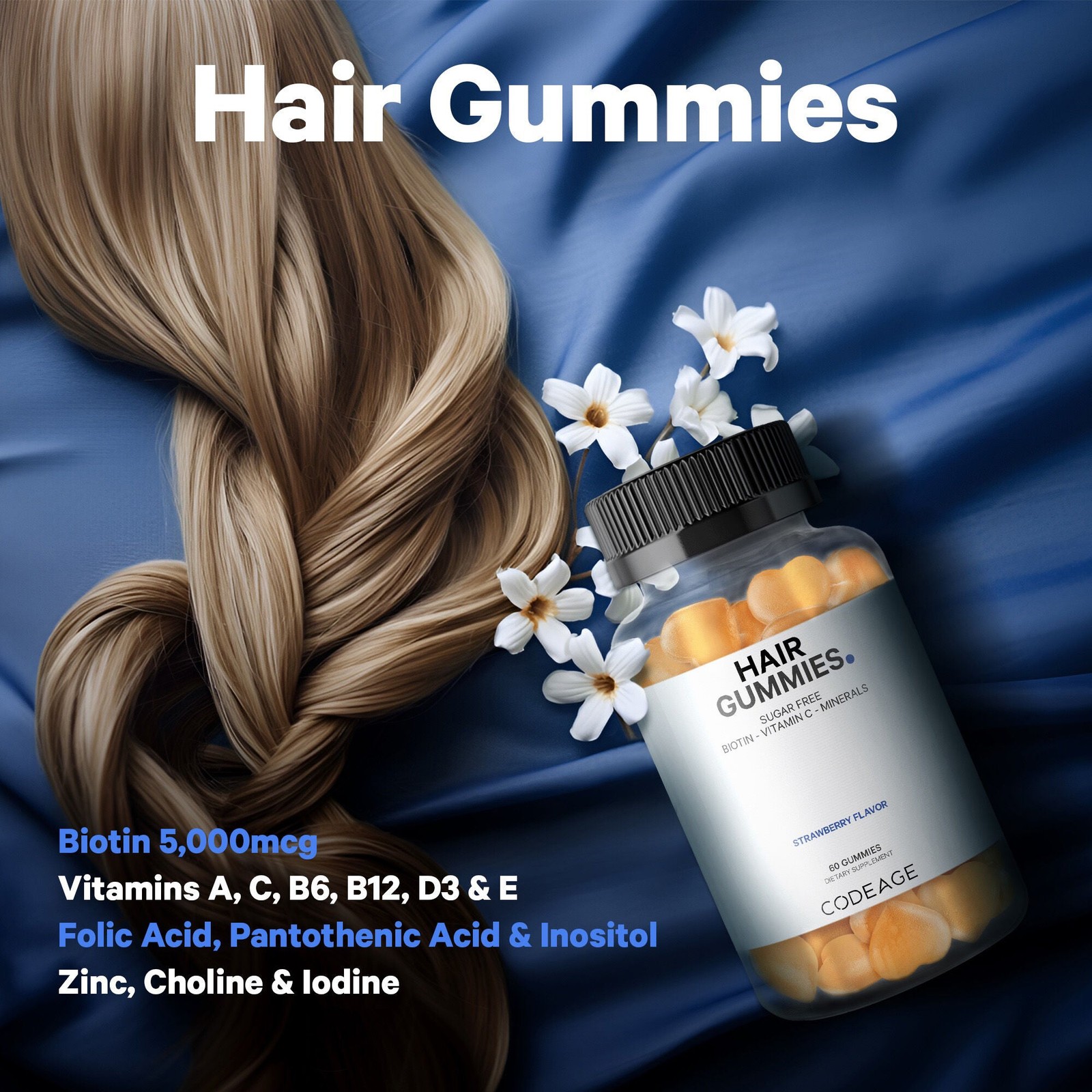 Hair Gummies – Sugarfree Daily Multivitamins – Biotin & Zinc – 60 Gummies