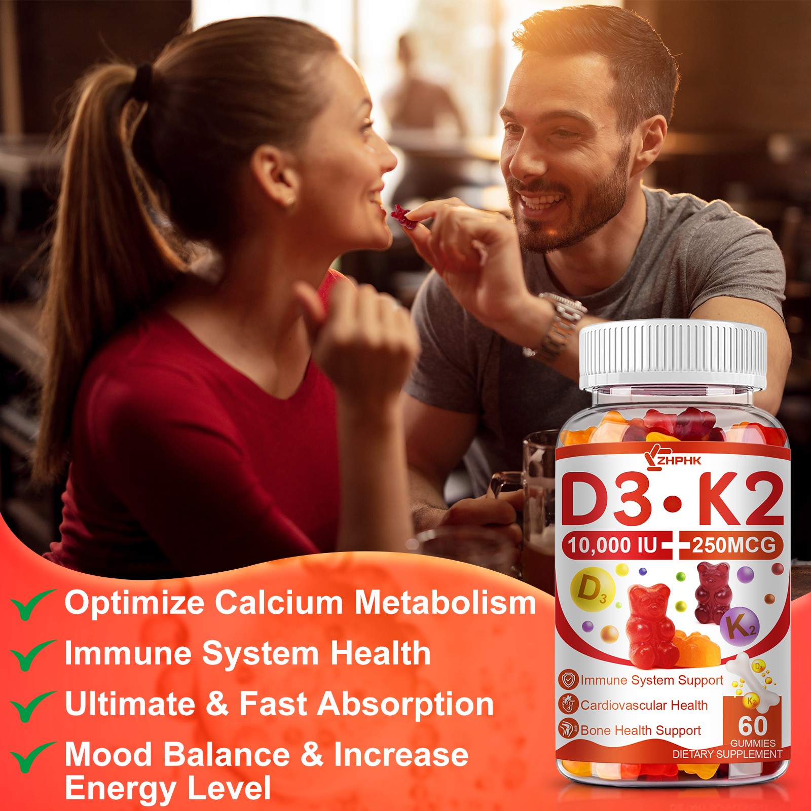 D3 10000 IU K2 250mcg 60 Gummies Immune system support Bone Health Support