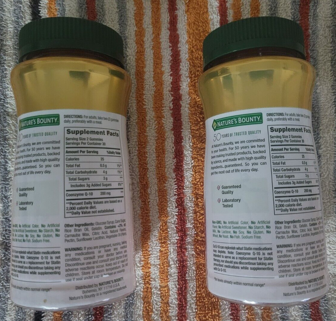 Lot of 2 New! Nature’s Bounty Co Q-10 Gummies 200mg Peach Mango, 60 Gummies ea.