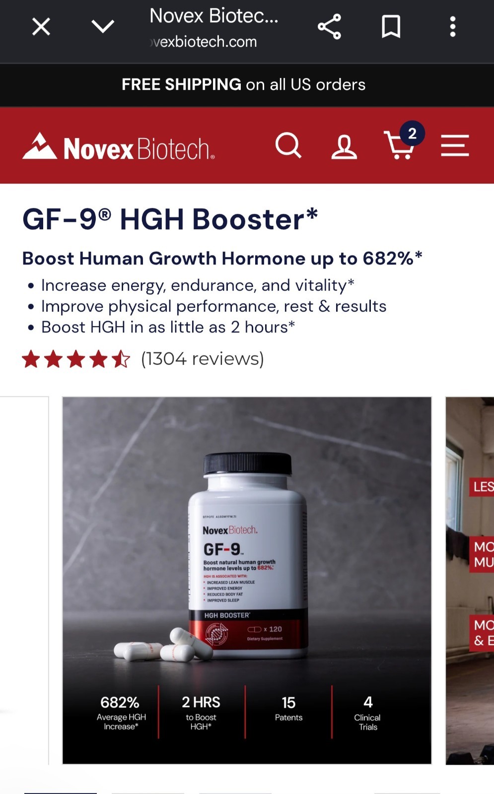 Novex Biotech H G H Growth Booster GF-9 120 Caps X 2 Bottles Exp 05/2028