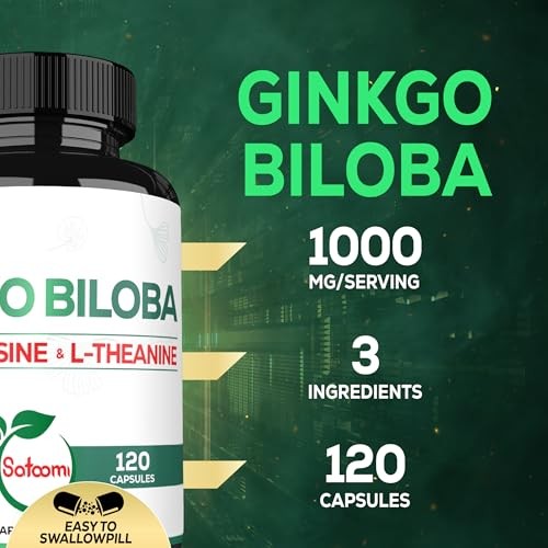 1000mg Ginkgo Biloba Supplements with L-Tyrosine, L 120 Count (Pack of 1)
