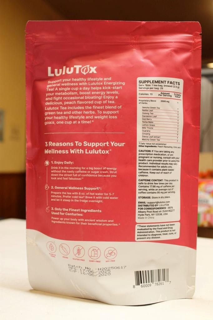 Lot of 3 Lulutox Detox Energizing Tea Peach 28 Pyramid Tea Bags 06/2028 NEW ^