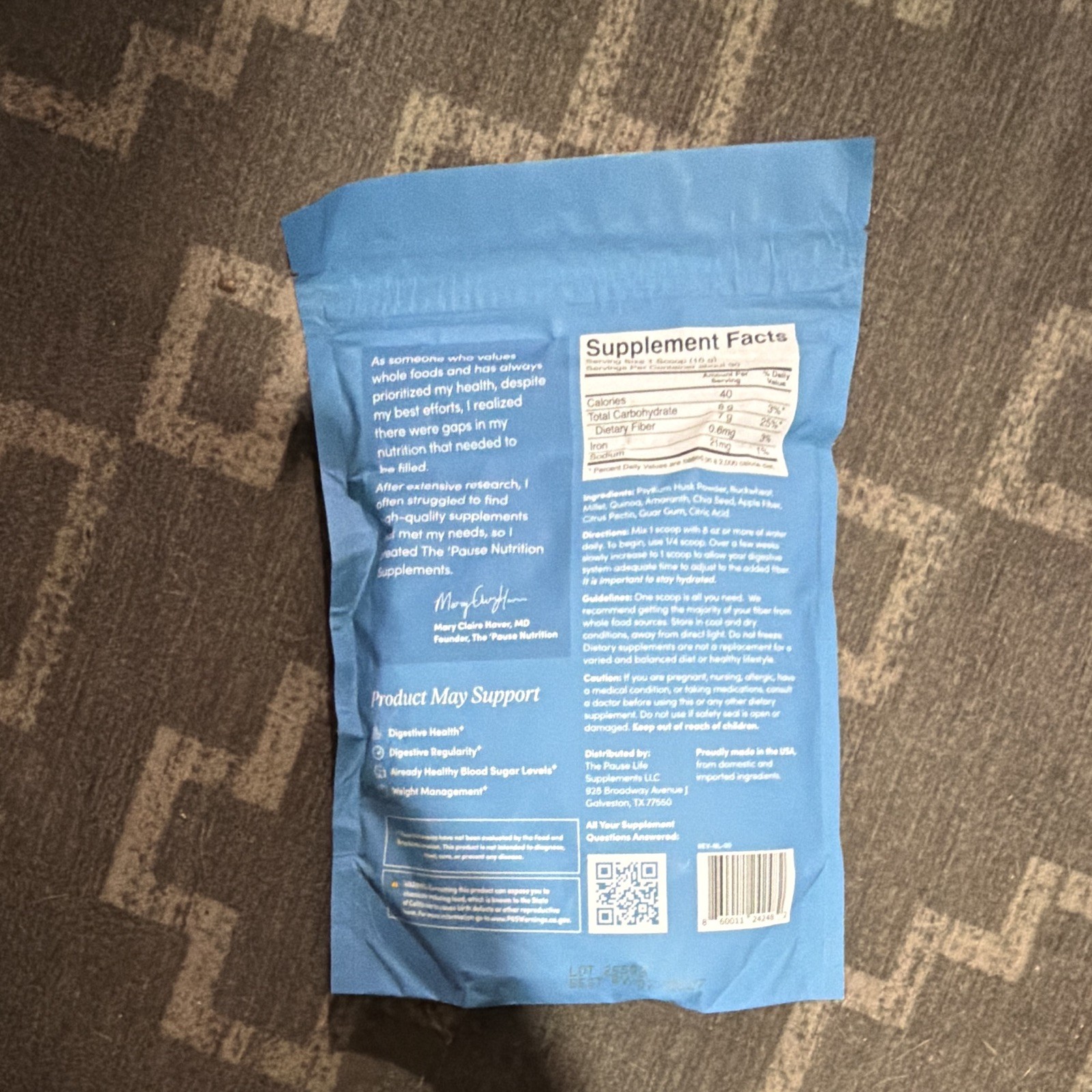 The Pause Nutrition Fiber GDX Powder No Flavor 10.5 oz Exp 07/2027