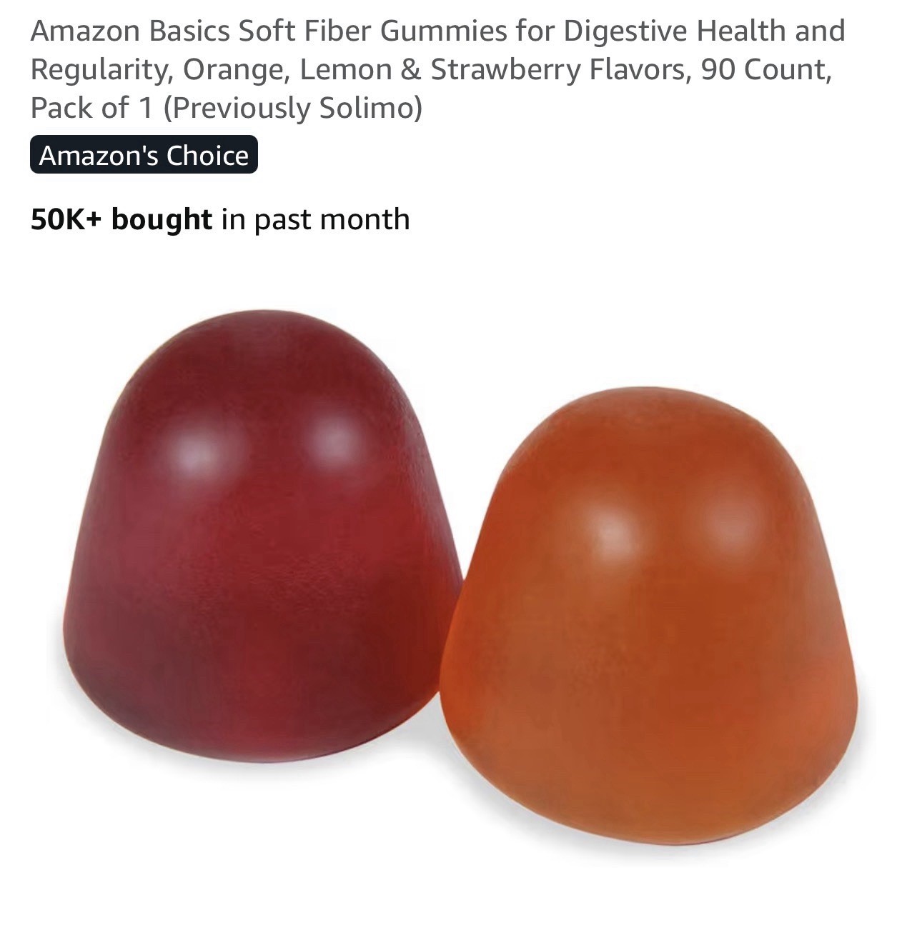 Amazon Basics Fiber Gummies 4g Digestive Health, Orange Lemon Strawberry, 90