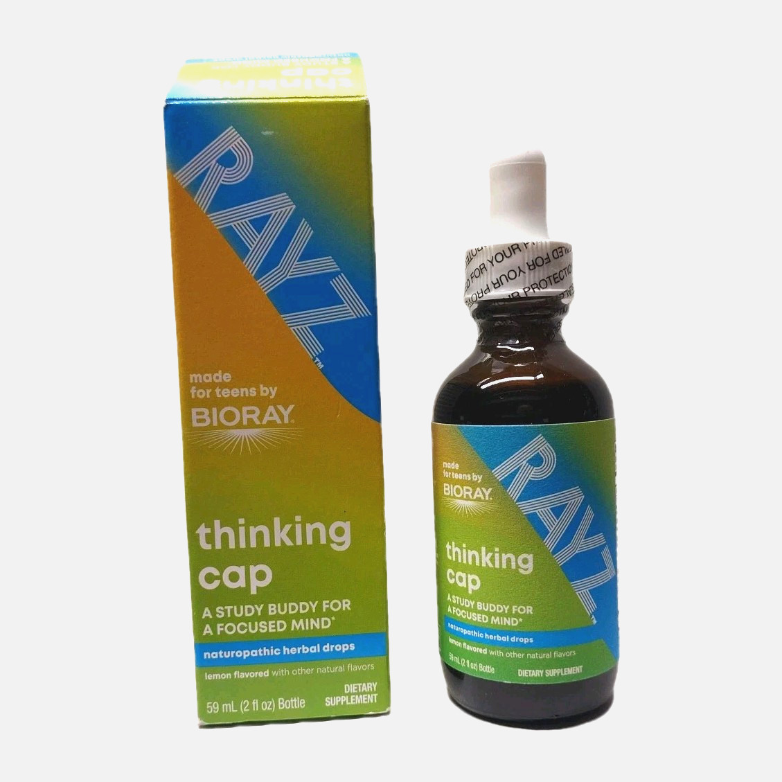 Rayz Thinking Cap Herbal Drops Lemon 2oz Naturopathic Study Focus Supplement New