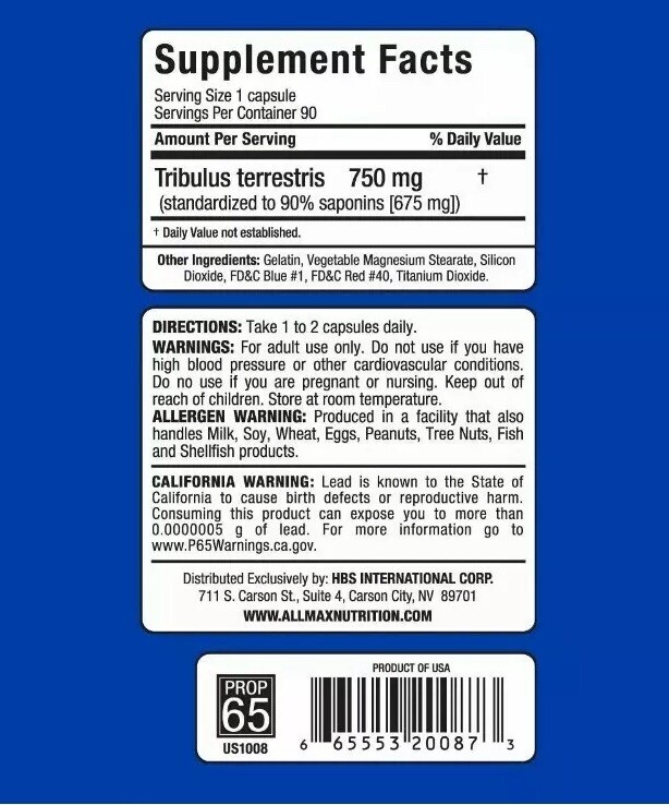 TRIBX90 – 90 Capsules – 100% Pure Tribulus Terrestris Tribex Allmax Nutrition