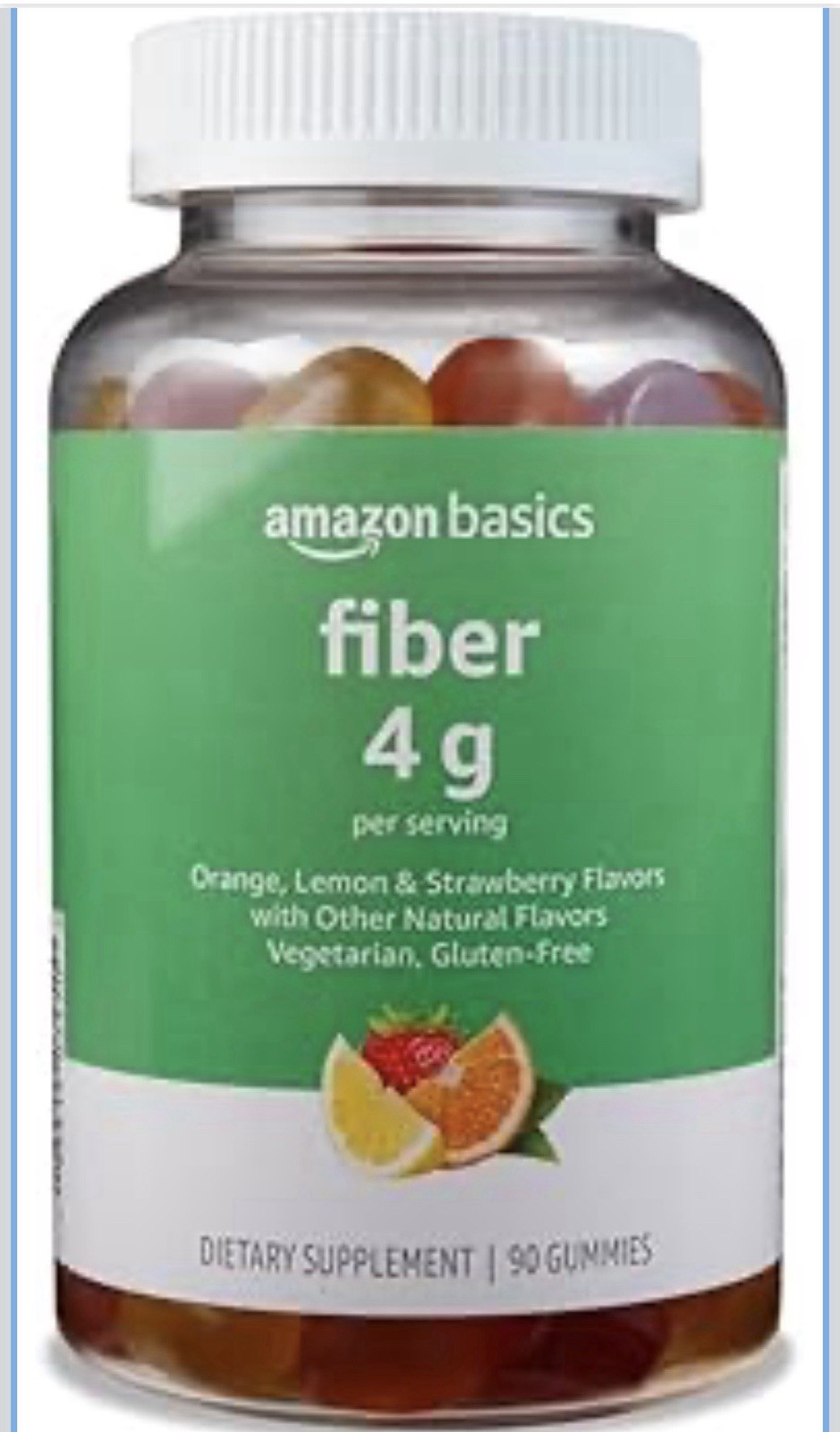 Amazon Basics Fiber 4g Digestive Support Gummies Orange Lemon Strawberry 90