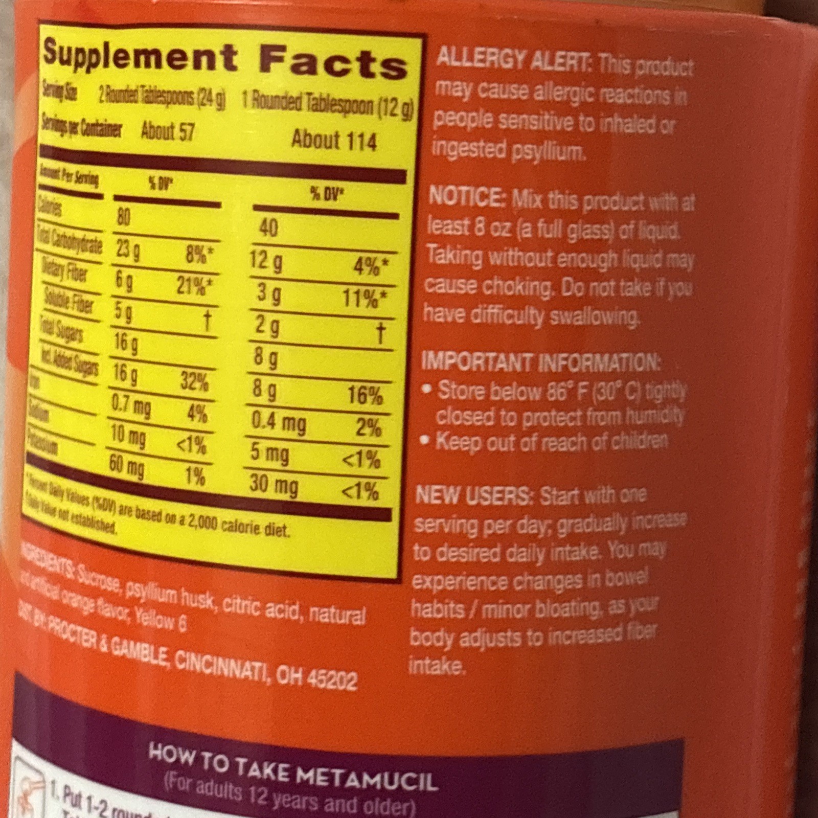 Metamucil 4-in-1 Fiber Powder-Orange Flavor-48.2 Oz(3 Lb) ea. Lot of 3-EX2028