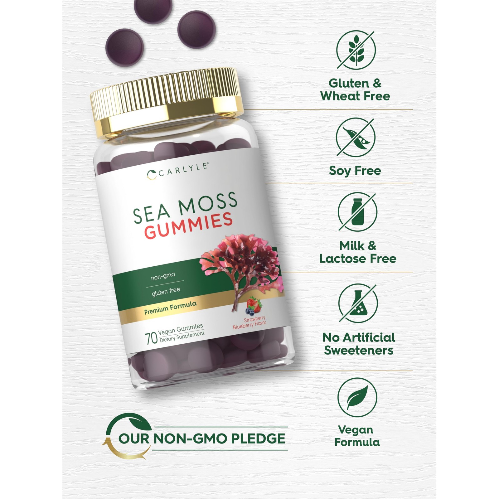 Carlyle Sea Moss Gummies | 70 Count | for Men and Women | Strawberry Blueberry F