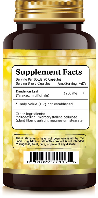Dandelion Leaf, Cholesterol Antioxidant, Liver, Kidney Detoxification, 36,000mg