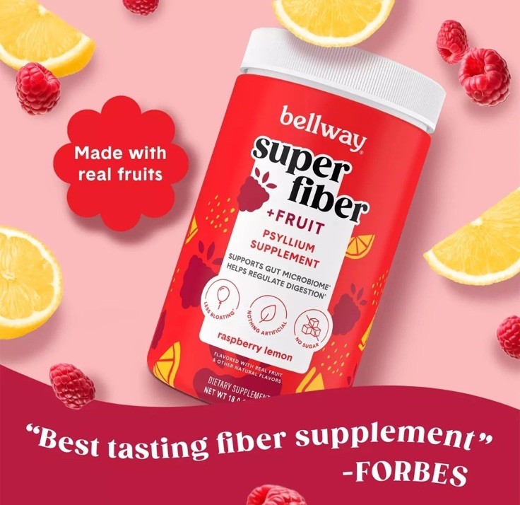 Bellway Super Fiber + Fruit Psyllium Husk Raspberry Lemon 36oz – 2x18oz