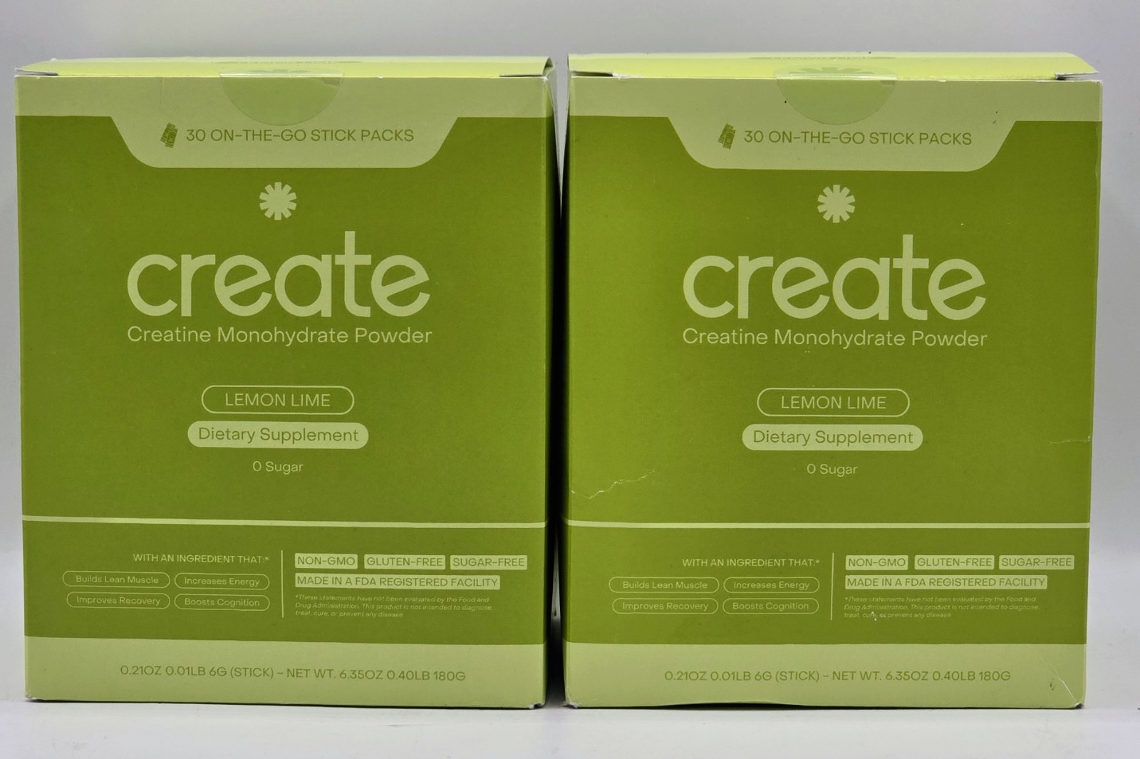 Create Creatine Monohydrate On-The-Go Stick Lemon Lime 2-Pack 30 Sticks Each