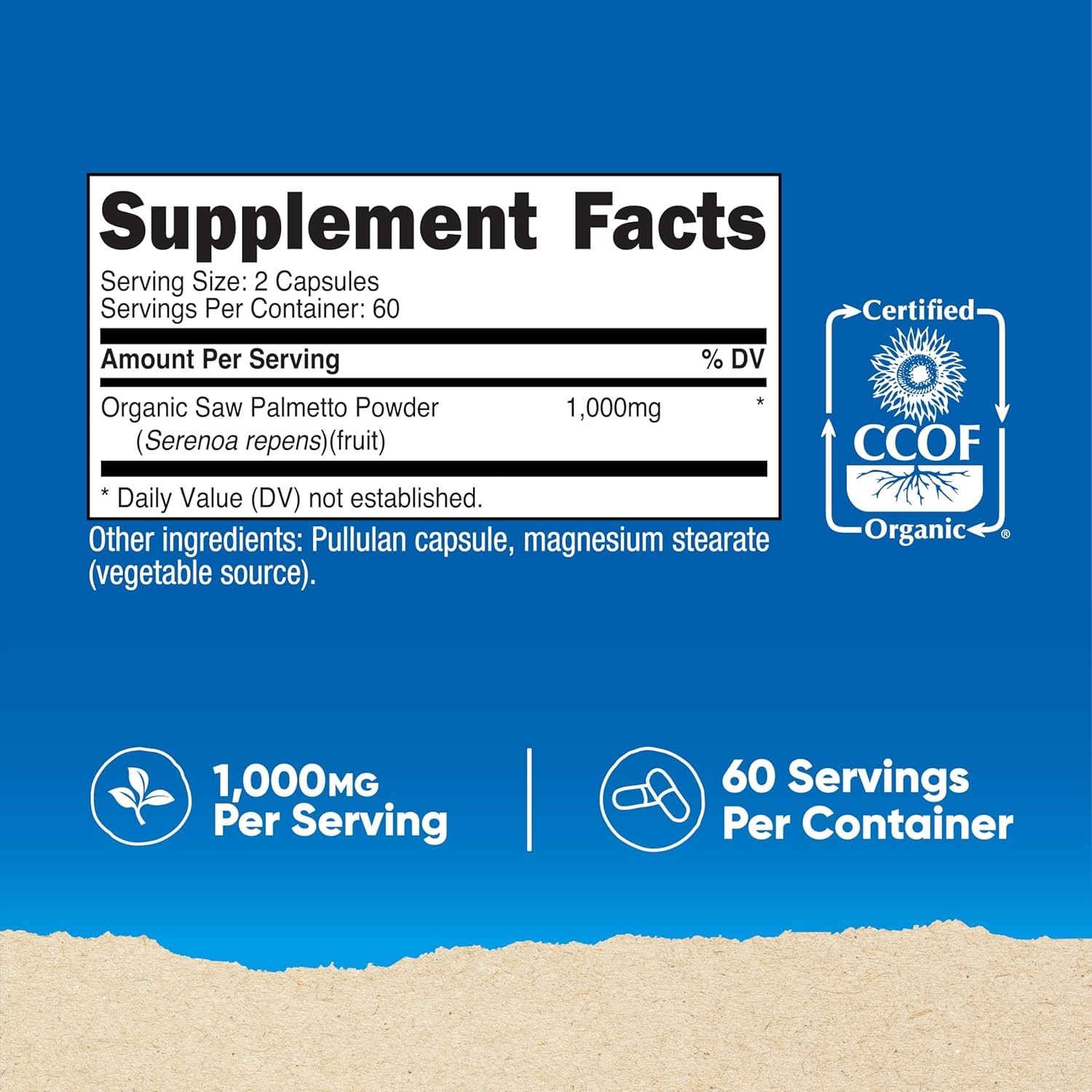 Nutricost Made with Organic Saw Palmetto 1000mg Per Serving, 60 Servs, 120 Caps