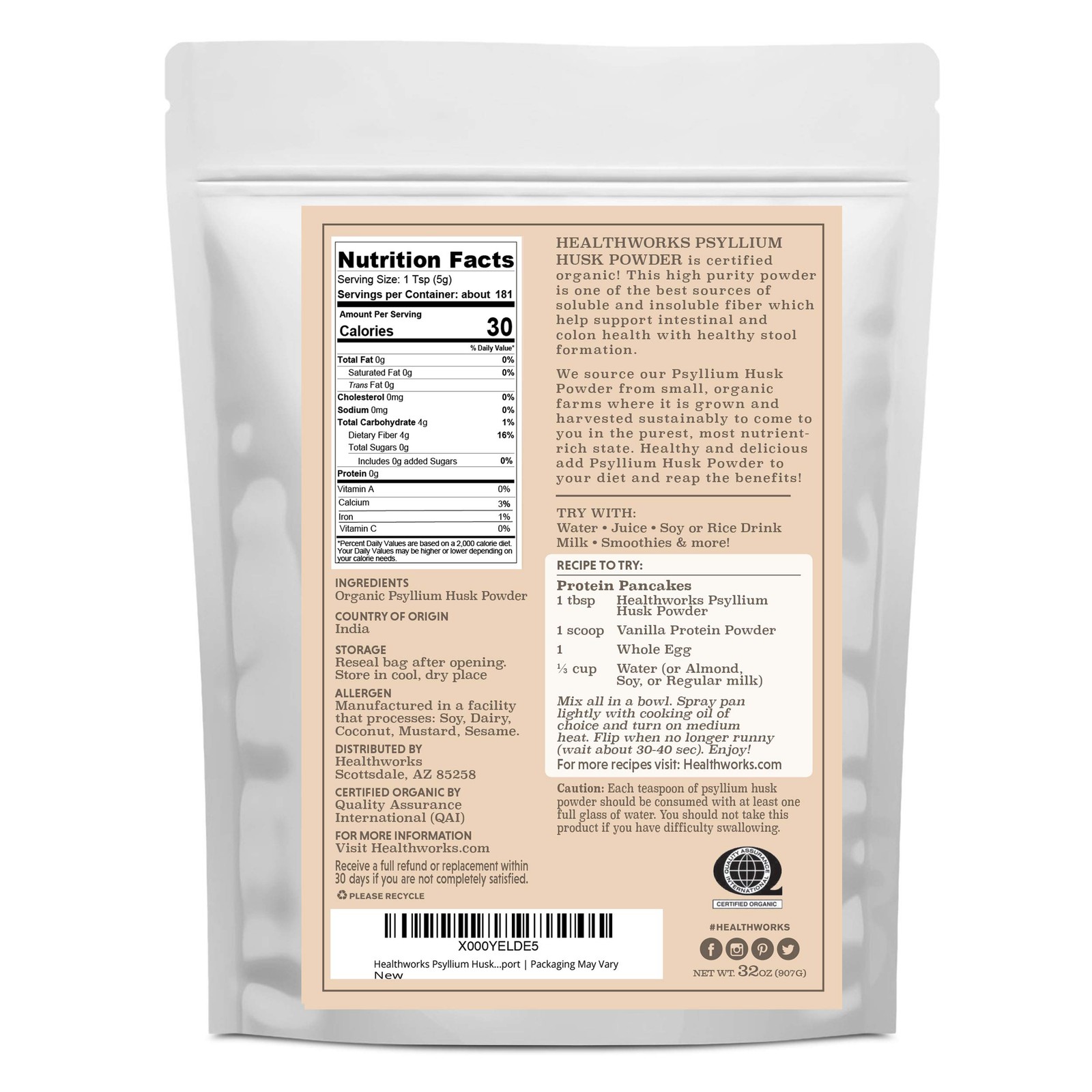 Healthworks Superfoods Organic Psyllium Husk Powder – 32 2 Pound (Pack of 1)