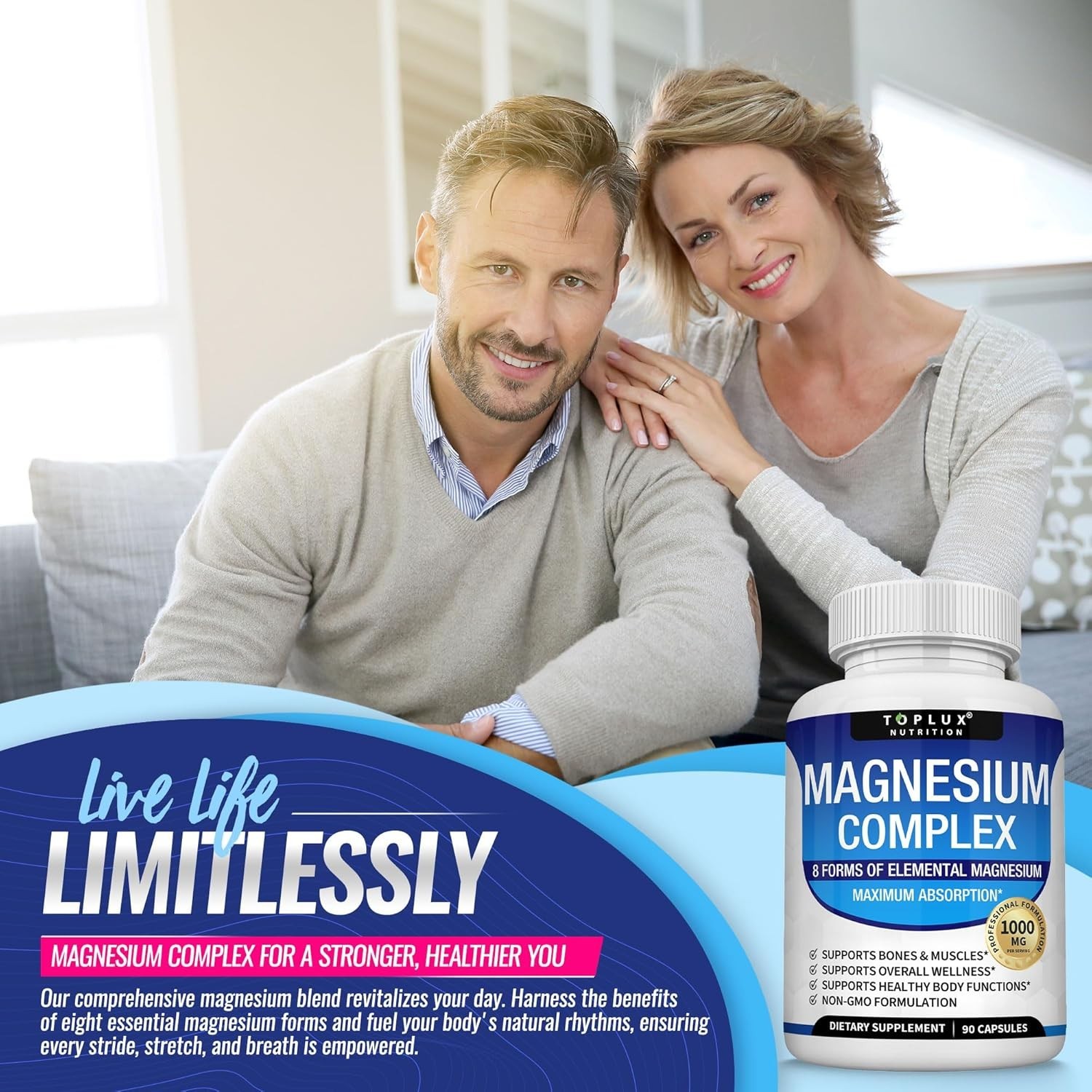 Magnesium Complex Supplement 8 Elemental 1000mg – Magnesium Glycinate, Citrate,