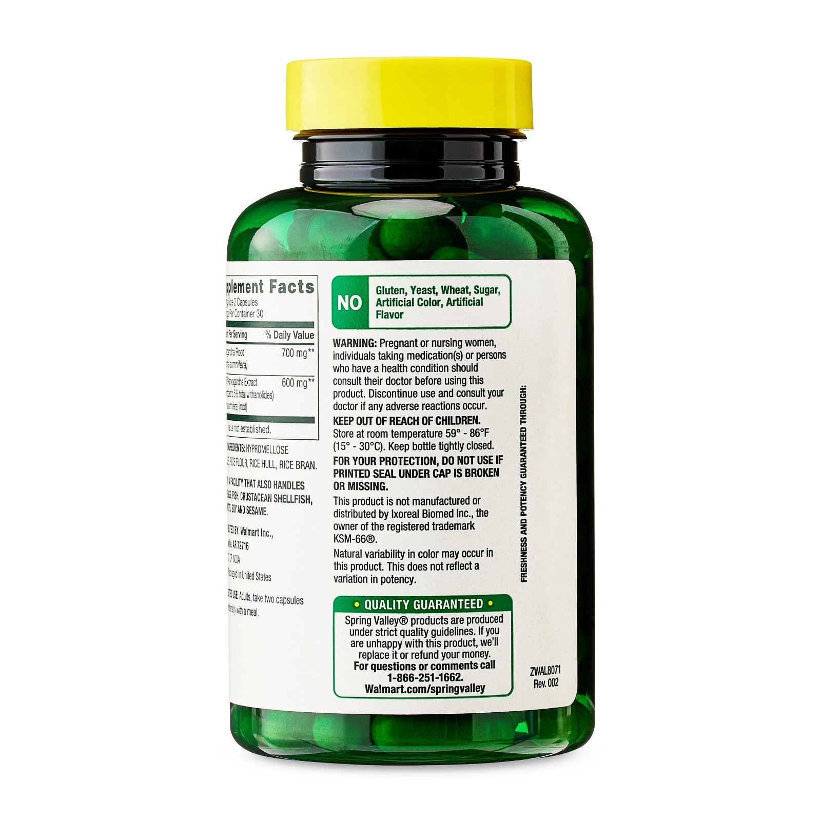 Spring Valley Extra Strength Ashwagandha Vegetarian Capsules, 1300 mg 60 count