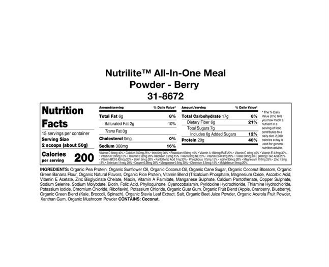 Nutrilite Organics All-in-One Berry Meal Replacement Powder Vegan