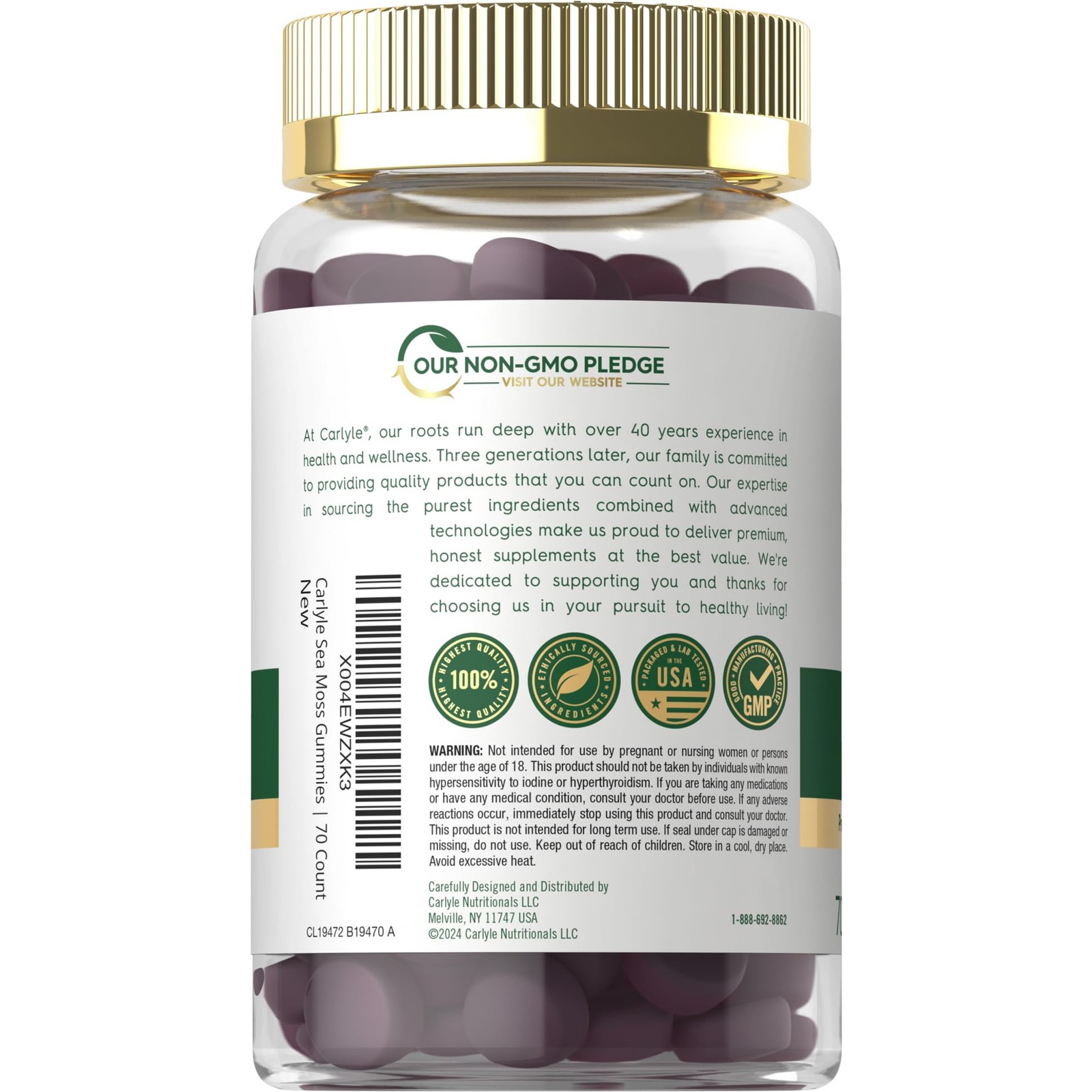 Carlyle Sea Moss Gummies | 70 Count | for Men and Women | Strawberry Blueberry F