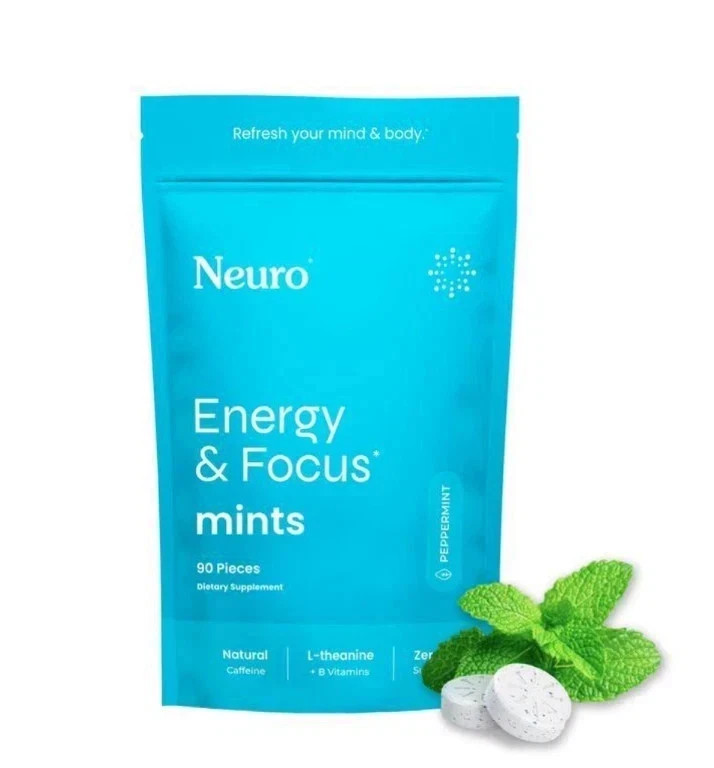 Pieces Neuro Mints Energy and Focus 90 New Peppermint Natural Caffeine Exp. 2/28